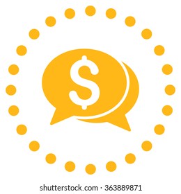 Financial Chat vector icon. Style is flat circled symbol, yellow color, rounded angles, white background.