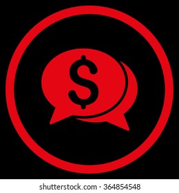 Financial Chat vector icon. Style is flat circled symbol, red color, rounded angles, black background.