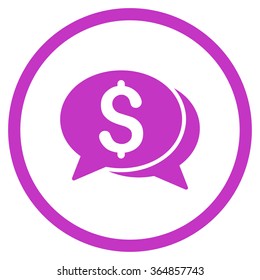 Financial Chat vector icon. Style is flat circled symbol, violet color, rounded angles, white background.