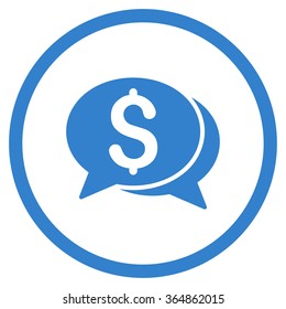 Financial Chat vector icon. Style is flat circled symbol, cobalt color, rounded angles, white background.