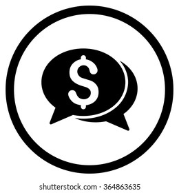 Financial Chat vector icon. Style is flat circled symbol, black color, rounded angles, white background.