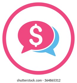 Financial Chat vector icon. Style is bicolor flat circled symbol, pink and blue colors, rounded angles, white background.