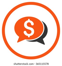 Financial Chat vector icon. Style is bicolor flat circled symbol, orange and gray colors, rounded angles, white background.