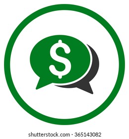 Financial Chat vector icon. Style is bicolor flat circled symbol, green and gray colors, rounded angles, white background.