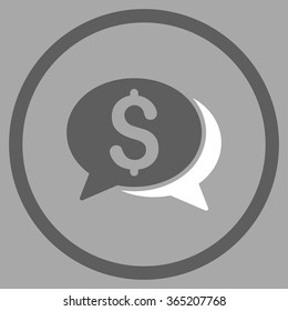 Financial Chat vector icon. Style is bicolor flat circled symbol, dark gray and white colors, rounded angles, silver background.