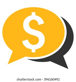 Financial Chat vector icon. Style is flat symbol, yellow color, white background.