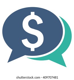 Financial Chat vector icon. Style is bicolor flat symbol, cobalt and cyan colors, white background.