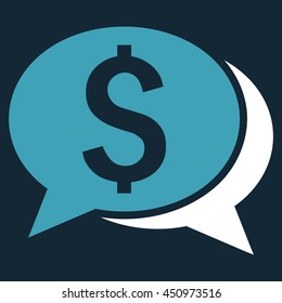 Financial Chat vector icon. Style is bicolor flat symbol, blue and white colors, dark blue background.