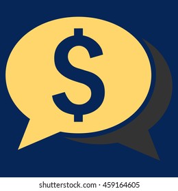 Financial Chat vector icon. Style is flat symbol, yellow color, blue background.