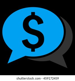 Financial Chat vector icon. Style is flat symbol, blue color, black background.
