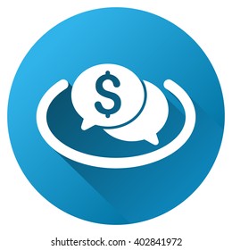 Financial Chat vector toolbar icon for software design. Style is a white symbol on a round blue circle with gradient shadow.