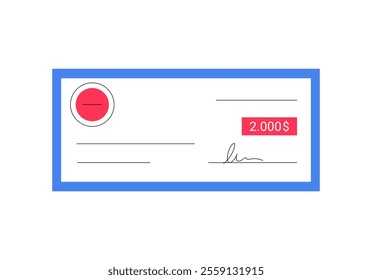 Financial Check With Amount And Signature In Flat Vector Illustration Symbolizing Payment, Transactions, And Banking, Isolated On White Background