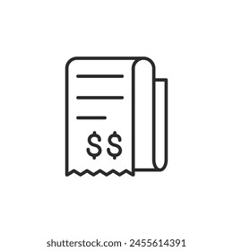 Financial Check icon. A simple representation of a paper check with dollar signs, symbolizing banking transactions, payment methods, and fiscal documents. Vector illustration