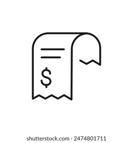 Financial Check icon. A simple representation of a paper check with dollar signs, symbolizing banking transactions, payment methods, and fiscal documents. Vector illustration