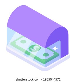 Financial Checking Machine, Isometric Icon Of Currency Detector 