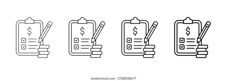 Financial Checklist Icons Vector Set In Different Stroke Line Style