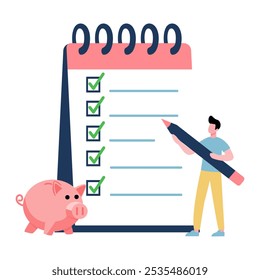 Checklist financeiro com poupança Piggy Bank Ilustração