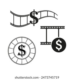 Financial cinema concept. Film industry economy icons Vector. Money and entertainment symbols.