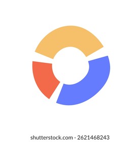 Financial circle pie graph, colorful segmented chart, circular business infographic, data analysis element, investment statistics symbol flat vector illustration isolated on white background.