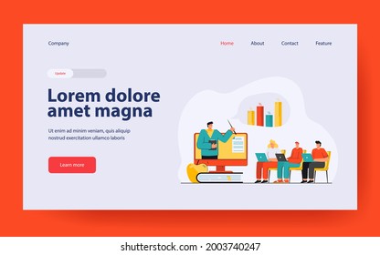 Financial coach explaining people how to invest money. Development, investing, education flat vector illustration. Business process and finance concept for banner, website design or landing web page