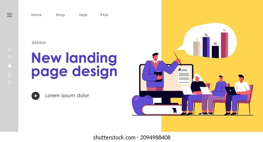 Finanztrainer, der Leuten erklärt, wie man Geld investiert. Entwicklung, Investitionen, Bildung flache Vektorgrafik. Geschäftsprozess- und Finanzierungskonzept für Banner, Website-Design oder Landing-Website
