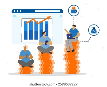 Financial coaching concept. A group of business people's meeting and discussing with mentor about growth of investment. Presentation and analysis, savings strategy, business education. 