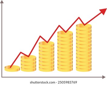 financial coin chart. increasing poin chart coin. vector illustration