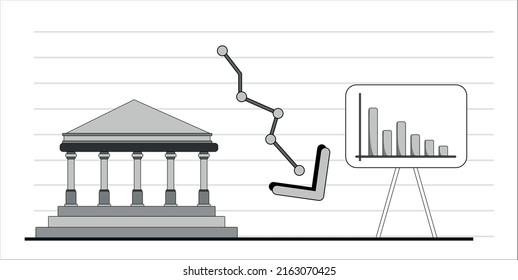 Financial collapse, state of bankruptcy and economic growth fall signs of depression and recession in the world concept line art illustration 