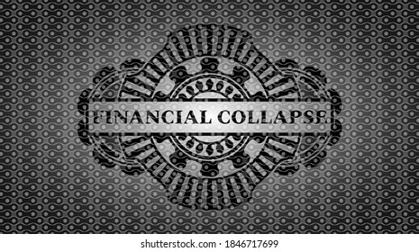 Financial Collapse text inside dark abstract emblem. Pattern chic background. Intense illustration. 