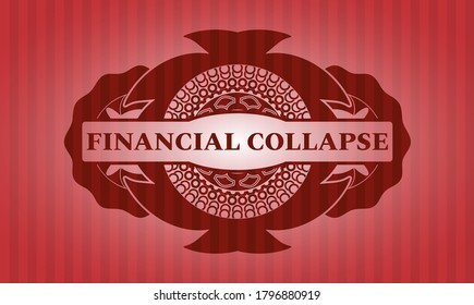 Texto de colapso financiero dentro del emblema de color rojo. Barras de fondo elegante. Ilustración. 