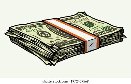Financial colorful concept of money stack with dollar bills in vintage style isolated vector illustration