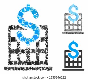 Financial company building mosaic of tuberous elements in different sizes and color tinges, based on financial company building icon. Vector tuberous dots are composed into mosaic.