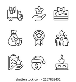 Financial compensation pixel perfect linear icons set. Discounts, offers. Marketing strategy. Engagement. Customizable thin line symbols. Isolated vector outline illustrations. Editable stroke