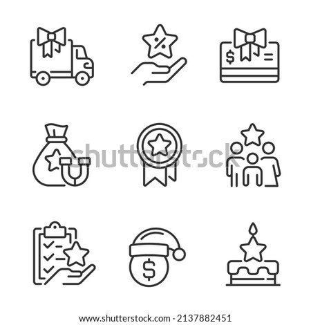 Financial compensation pixel perfect linear icons set. Discounts, offers. Marketing strategy. Engagement. Customizable thin line symbols. Isolated vector outline illustrations. Editable stroke