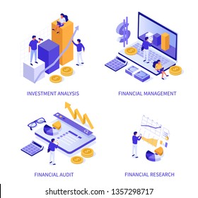 Financial Concept Banners. Can Use For Infographics, Hero Images. Flat Isometric Vector Illustration Isolated On White Background. 