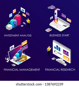 Financial concept banners. Can use for infographics, hero images. Flat isometric vector illustration isolated on white background