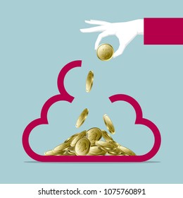 Financial concept design, one hand holding dollar coin, put in cloud symbol.