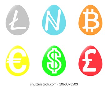 Financial concept of different money in the eggs isolated on white background