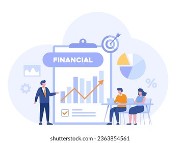 Financial concept, sales strategy, team work, corporate budget, growth income, investment business, flat vector banner for landing page website