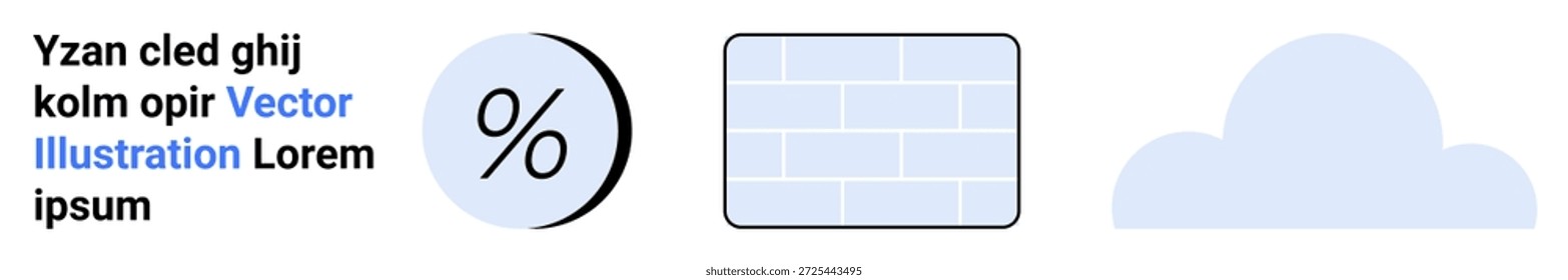 Conceptos financieros, construcción, previsiones de Clima, visualización de datos, diseño minimalista, Elementos de interfaz de usuario. Un símbolo porcentual, una pared de ladrillo y una nube. Conceptos financieros
