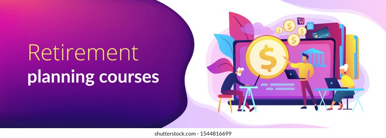 Financial consultant calculating pensioners fund. Financial literacy of retirees, retirement planning courses, retirement income control concept. Header or footer banner template with copy space.