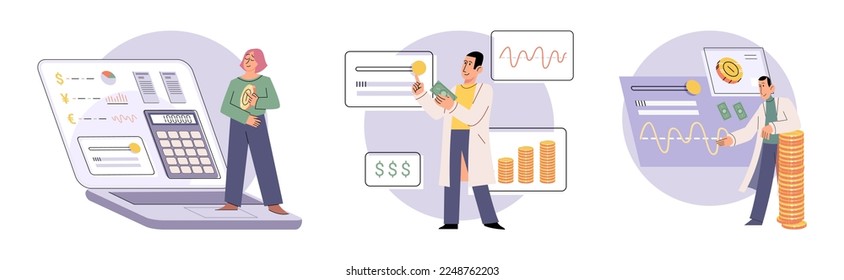 Financial consultant with documents for tax calculation. Preparing financial tax report. Accountant analyzing personal or corporate budget. Accounting process. Distribution of income and expenses