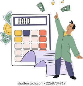 Finanzberater mit Dokumenten zur Steuerberechnung. Erstellung des Finanzsteuerberichts. Buchhalter analysieren Personal- oder Firmenbudget. Buchführung. Verteilung der Einnahmen und Ausgaben