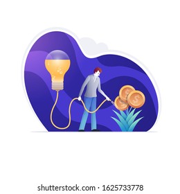 The financial consultant is increasing the money. Successful investor or entrepreneur. invest money grows with ideas. Man or businessman is watering. there are money metaphor in the tree. 