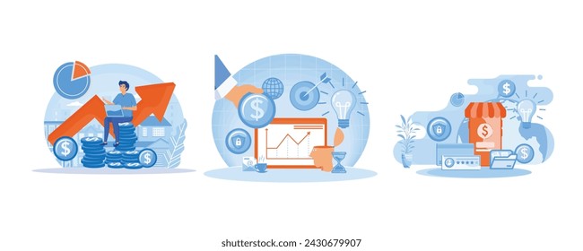 Financial consultant. Financial investments. Security financial savings and money turnover. Set  flat vector modern illustration