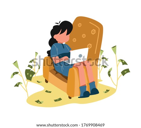 Financial consultant sitting on the couch, harvesting money. Succesful investor or entrepreneur. Financial consulting, investment and savings.