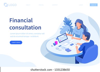 Financial consultation concept. Can use for web banner, infographics, hero images. Flat isometric vector illustration isolated on white background.