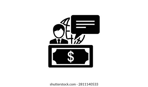 Financial consultation icon advisor discussing investments and monetary gains with client