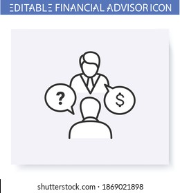 Financial consultation line icon. Financial advisor consulting man. Guidance and advisory in business and finance. Capital management and improvement. Isolated vector illustration. Editable stroke