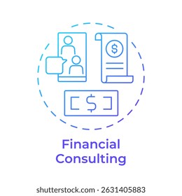 Finanzberatung blaues Farbverlauf-Konzept-Symbol. Investitionsstrategie, Budgetierung. Risikomanagement. Runde Liniendarstellung. Abstrakte Idee. Grafikdesign. Benutzerfreundlich in Infografik